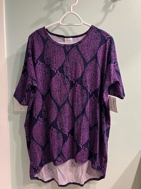 LuLaRoe Tunic - Navy with Bright Purple Leaf Print
